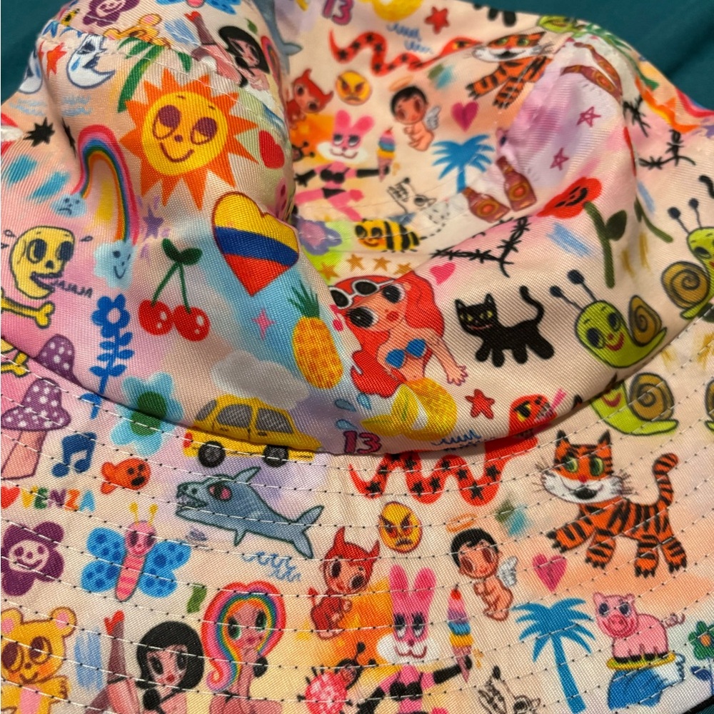 Pink Multicolor Printed Bucket Hat - Women - Picture 7 of 8
